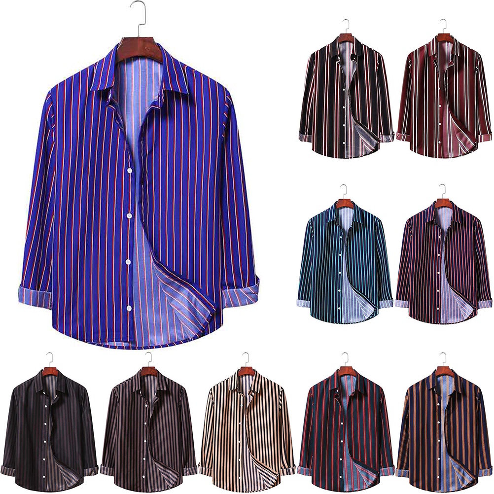 Fashion striped long sleeve shirt shirt Men's casual shirts All-match student shirt