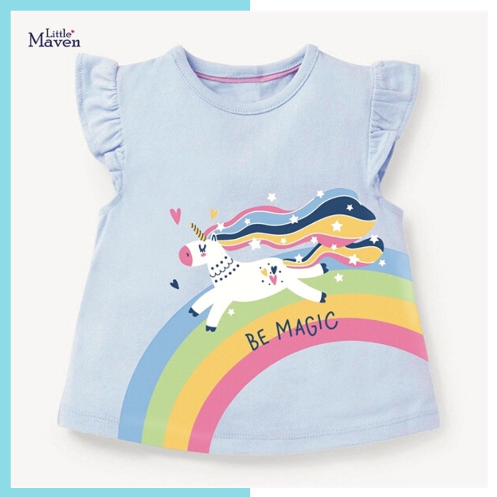 Áo thun hè cotton Little Maven xanh pony cầu vồng LM52082 cho bé gái 2-8 tuổi Mẫu mới 2022 - Little Maven Official Store