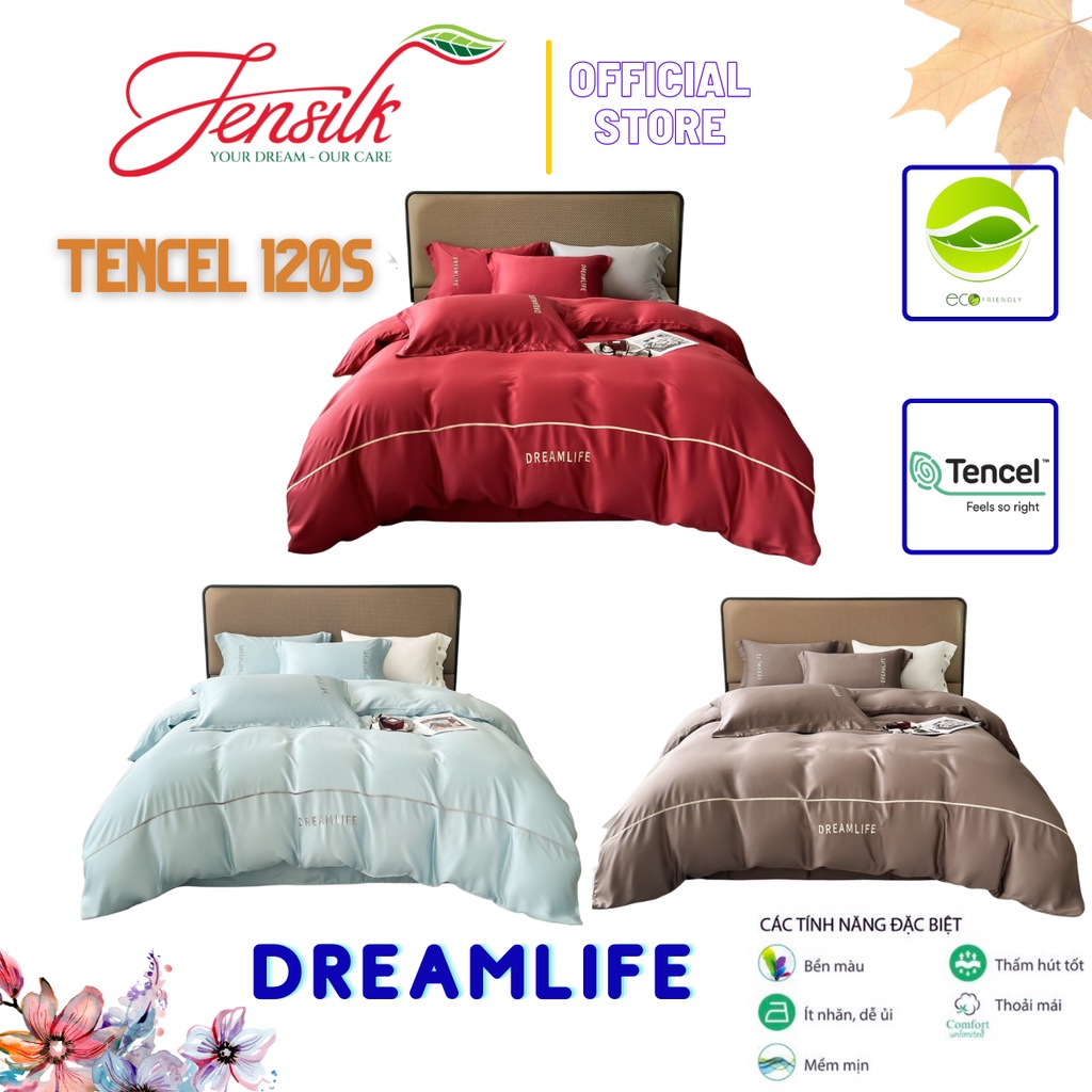 Bộ chăn ga gối 100%Tencel 120s cao cấp Dreamlife, phong cách châu âu sang trọng cổ điển