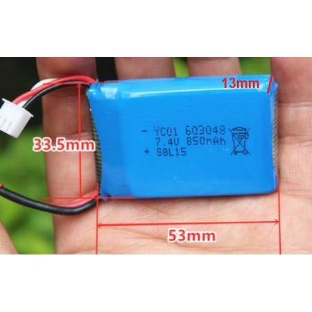 Pin Lipo 2s 850mah 25C jack JST/XT30 (vui lòng chọn loại giắc khi đặt hàng)