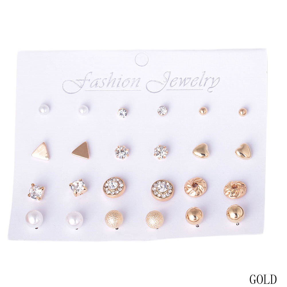 Bộ 12 đôi bông tai bằng hợp kim mạ vàng/bạc độc đáo