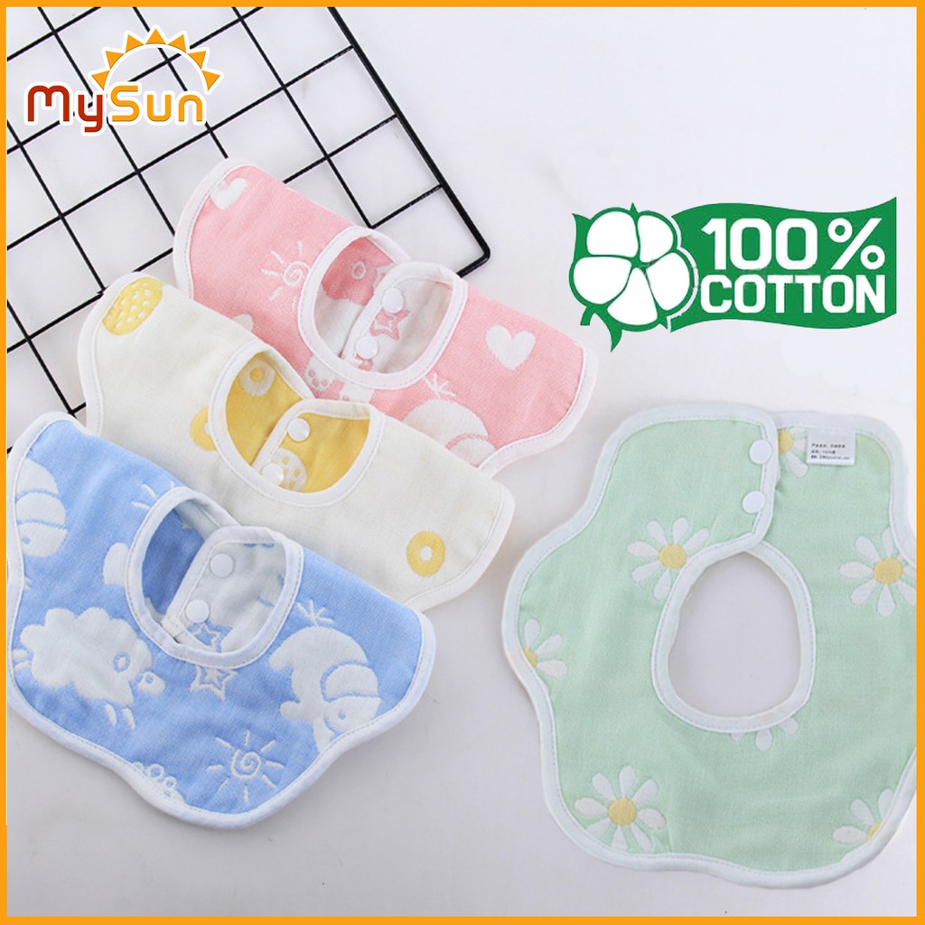 Yếm vải cho bé COTTON Khăn yếm xô vải tam giác tròn ăn dặm 6 lớp cotton siêu hút ẩm cho bé trai gái sơ sinh - MYSUN