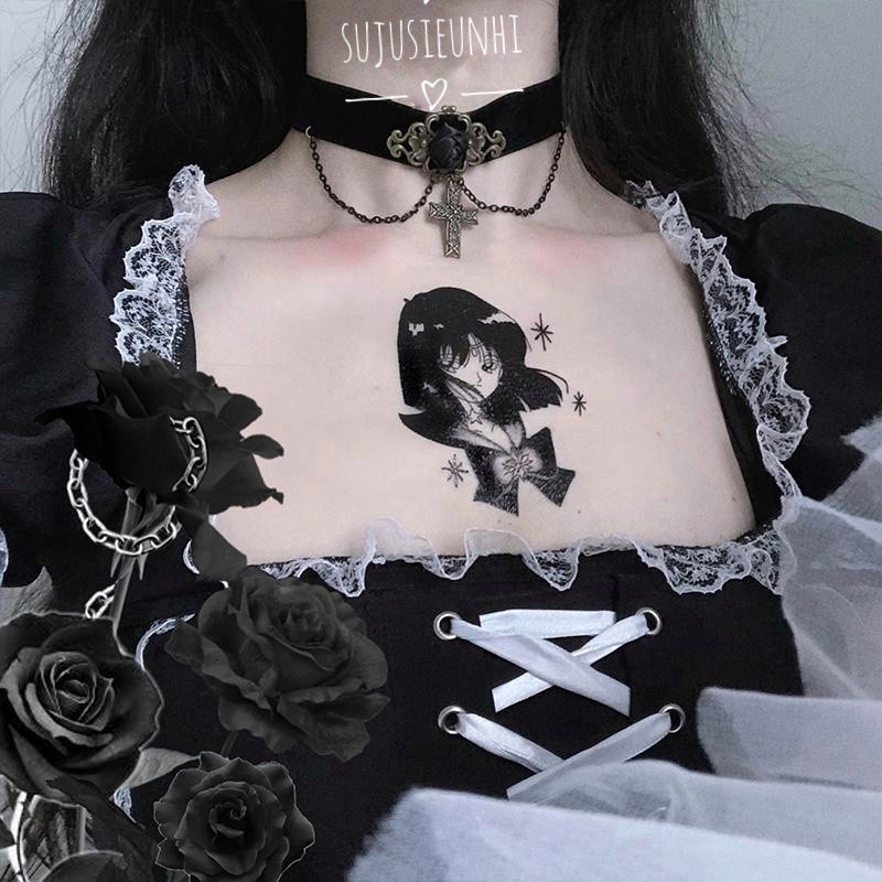 Vòng cổ choker hoa hồng vải nhung mặt chữ thập kèm chain phong cách gothic