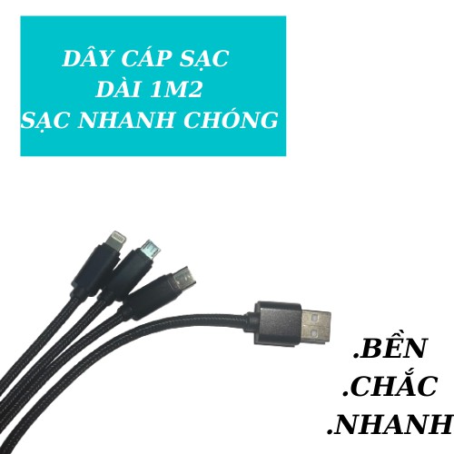 Cáp Sạc,Dây Sạc Điện Thoại,Có 3 Đầu Loại Dài 1M2 Bọc Dù Bền Bỉ WEKOME