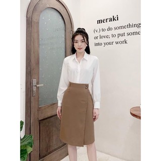 Chân váy A dài 2 cúc nhựa