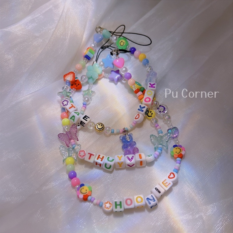 Dây treo điện thoại - móc khoá handmade hạt cườm charm cute theo yêu cầu