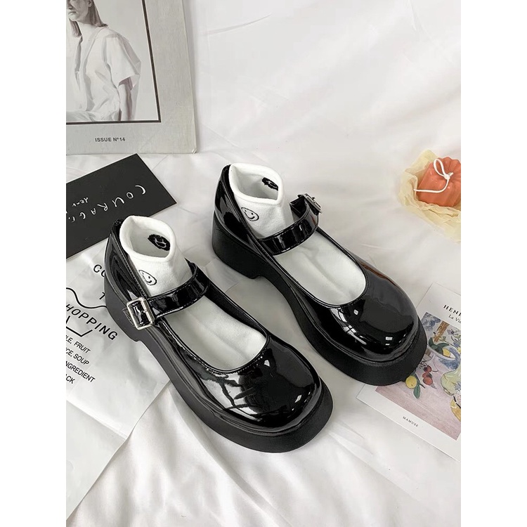 Giày nữ da bóng Mary janes quai cài ngang phong cách Anh quốc cực xinh
