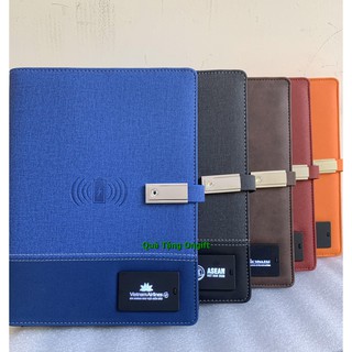 [1ĐỔI1] Sổ Sạc đa năng.Kết hợp sổ tay và sạc dự phòng 10000MAH kèm USB 16GB .Sạc có dây và sạc ko dây.