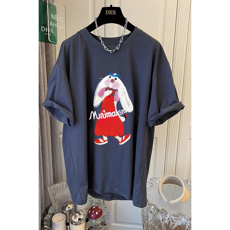 NRVP Áo Thun 100% cotton Tay Ngắn Cổ Tròn Dáng Rộng Phong Cách Hàn Quốc Cho Nữ