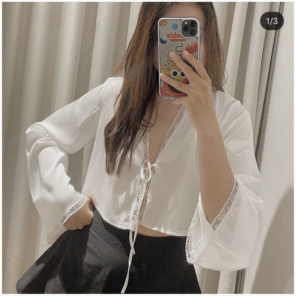 Áo croptop lụa viền ren | BigBuy360 - bigbuy360.vn