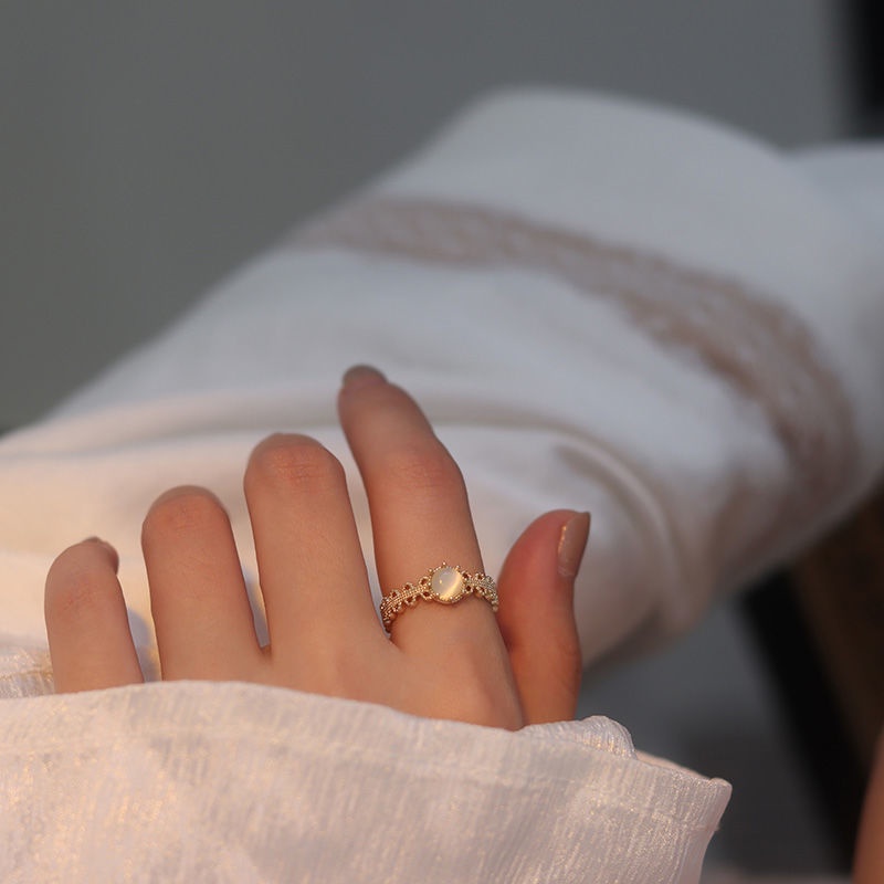 Nhẫn Hở Đính Đá Opal Thời Trang Hàn Quốc Cổ Điển Cho Nữ