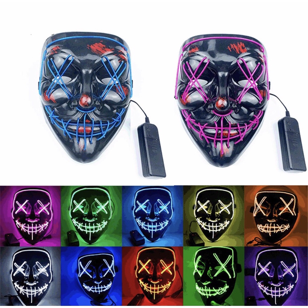 Mặt nạ hacker phát sáng hóa trang Halloween có đèn led nhiều màu - mặt nạ thanh trừng dạ quang, hacker có đèn