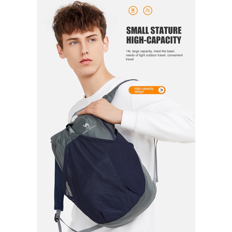 Balo thể thao Camel Crown siêu nhẹ 14L không thấm nước gấp gọn được