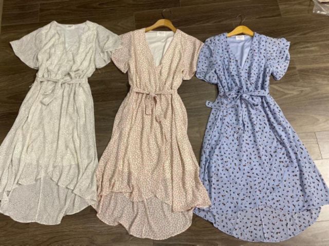 Đầm voan xoè hoa nhí tay ngắn Sienna sky-hàng xuất