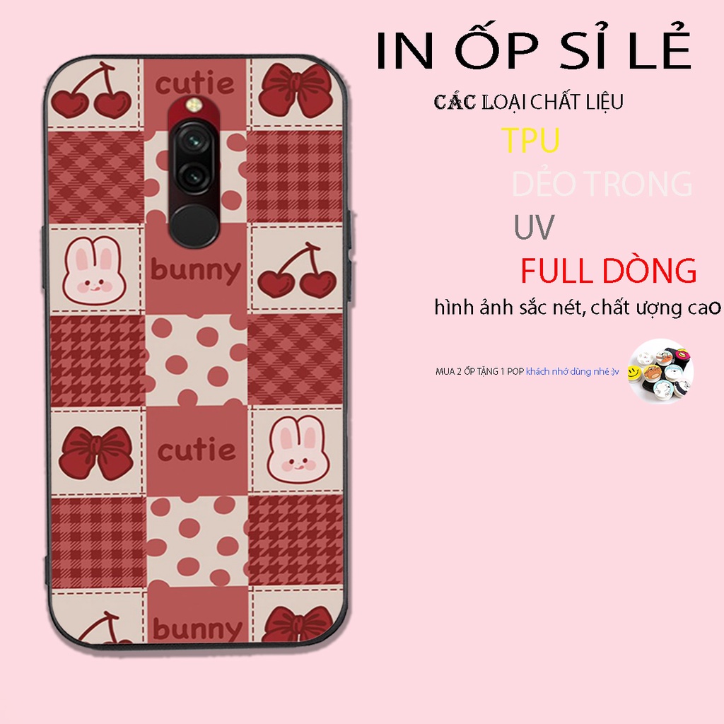 ốp lưng điện thoại xiaomi redmi 8 ô vuông , đen ,trắng , đỏ , trerry