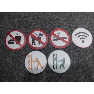 Bộ 6 biển báo dán kính: cấm hút thuốc, free wifi, đẩy kéo cửa bằng decal dán kính