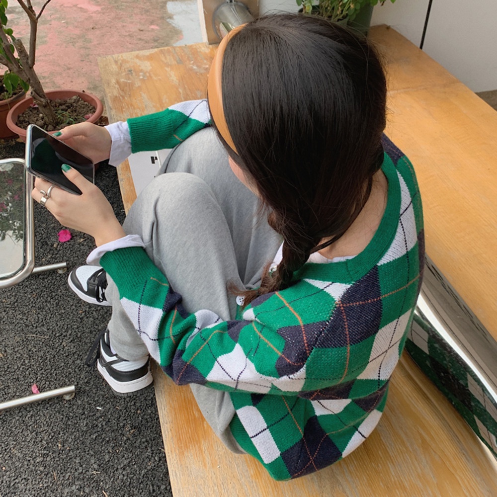 Áo khoác cardigan dệt kim Pure Cube tay dài màu sắc thời trang retro