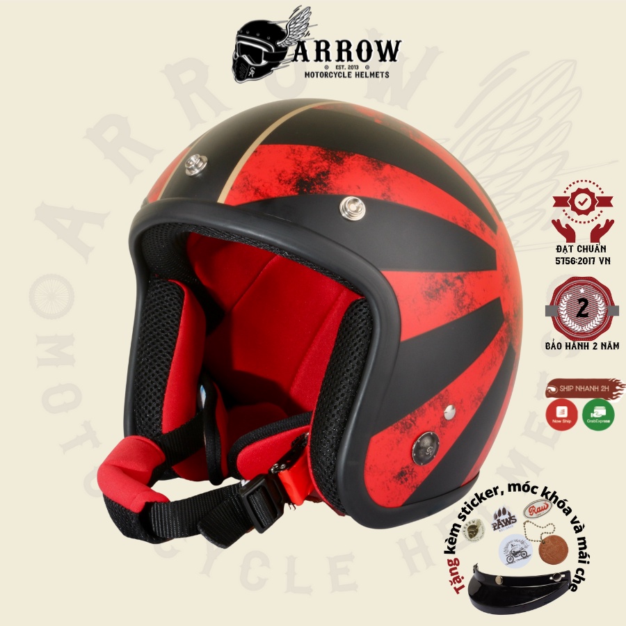 Nón bảo hiểm 3/4 đầu Raws arrow shop Kamikaze giảm giá thời trang cute đi phượt