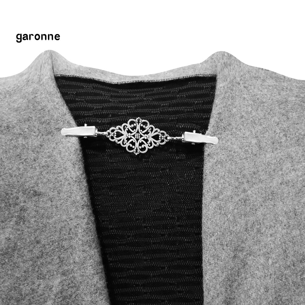 GA_Vintage Hollow Floral Cardigan Collar Clip Women Dress Shawl Cinch Clasp Pin
