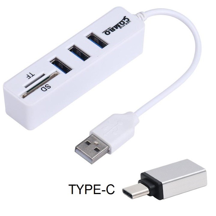 Bộ Chia 3 Cổng Usb Kèm Đọc Thẻ Nhớ + Đầu Type-C Hỗ Trợ Chơi Game Trên Điện Thoại Kết Nối Với Bàn Phím Và Chuột