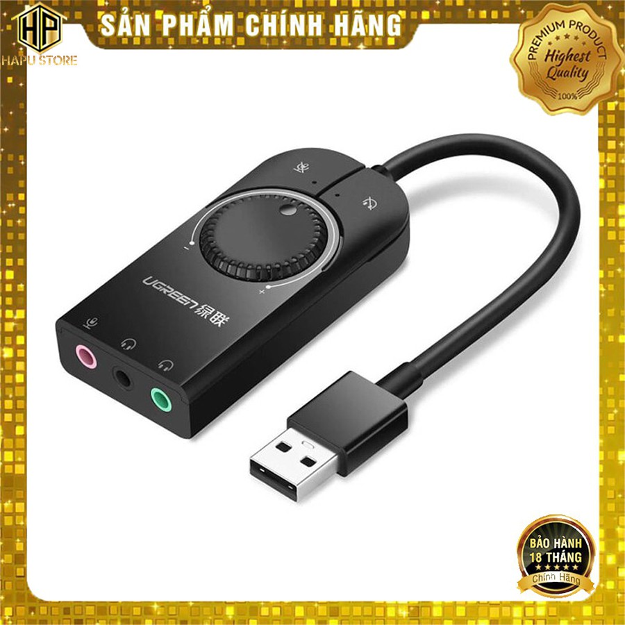 Cáp USB Sound Ugreen 40964 chuẩn 3.5mm có Volume control chính hãng - HapuStore