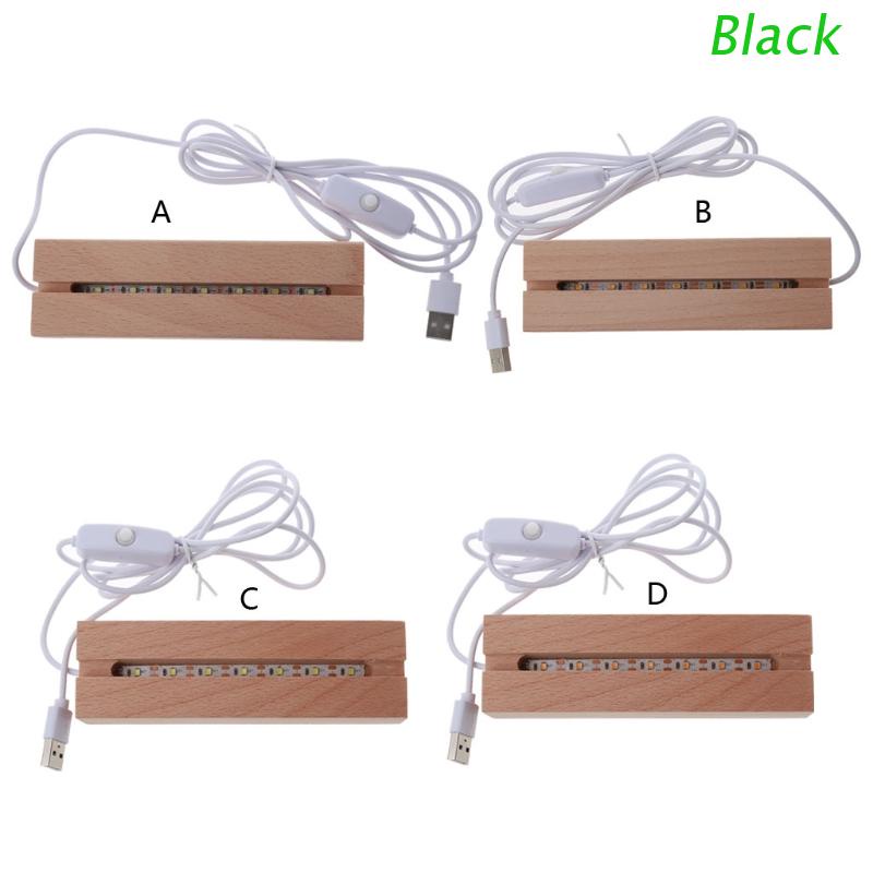 Đen Đế Gỗ Hình Chữ Nhật Có Đèn LED Chiếu Sáng Tiện Dụng
