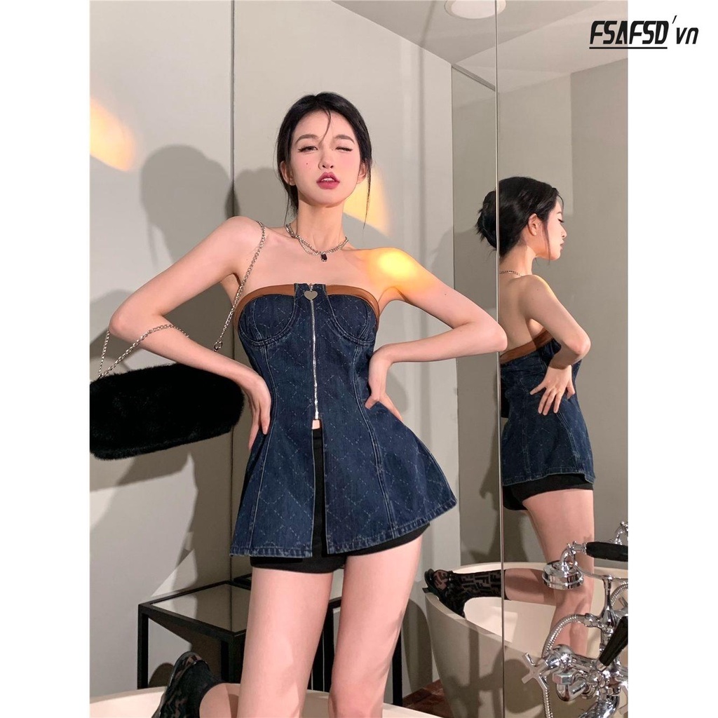 Đầm Denim Dáng Chữ a Không Tay Xẻ Tà Thời Trang Mùa Hè Cho Nữ