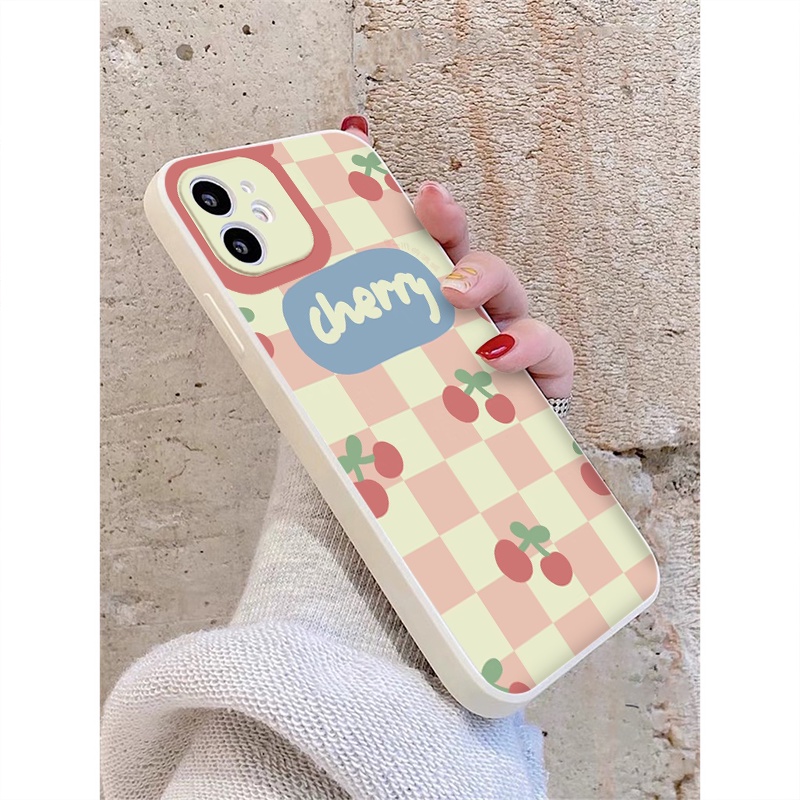 Ốp vuông iphone quả chery Phone CASE Caro hồng ốp cho 7 Plus/8Plus/XR/XS Max/11/X/12/12 Pro Max/13 pro/13 promax