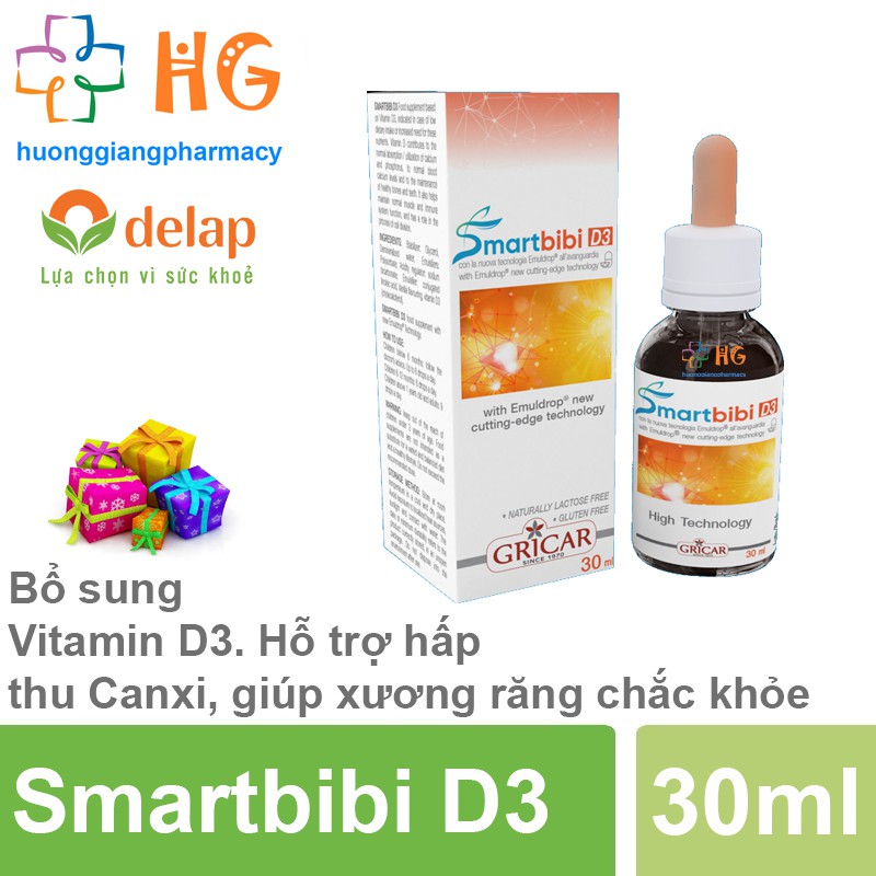 Smartbibi D3 - Bổ sung Vitamin D3. Hỗ trợ hấp thu Canxi, giúp xương răng chắc khỏe (Lọ 30ml)