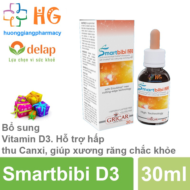 Smartbibi D3 - Bổ sung Vitamin D3. Hỗ trợ hấp thu Canxi, giúp xương răng chắc khỏe (Lọ 30ml)