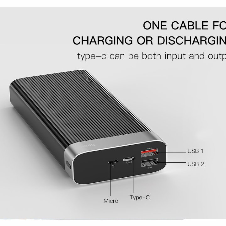 [Mã 159ELSALE hoàn 7% đơn 300K] Pin dự phòng BASEUS 20000 mAh 18w Parallel Type-C PD +QC3.0 PPALL-APX01