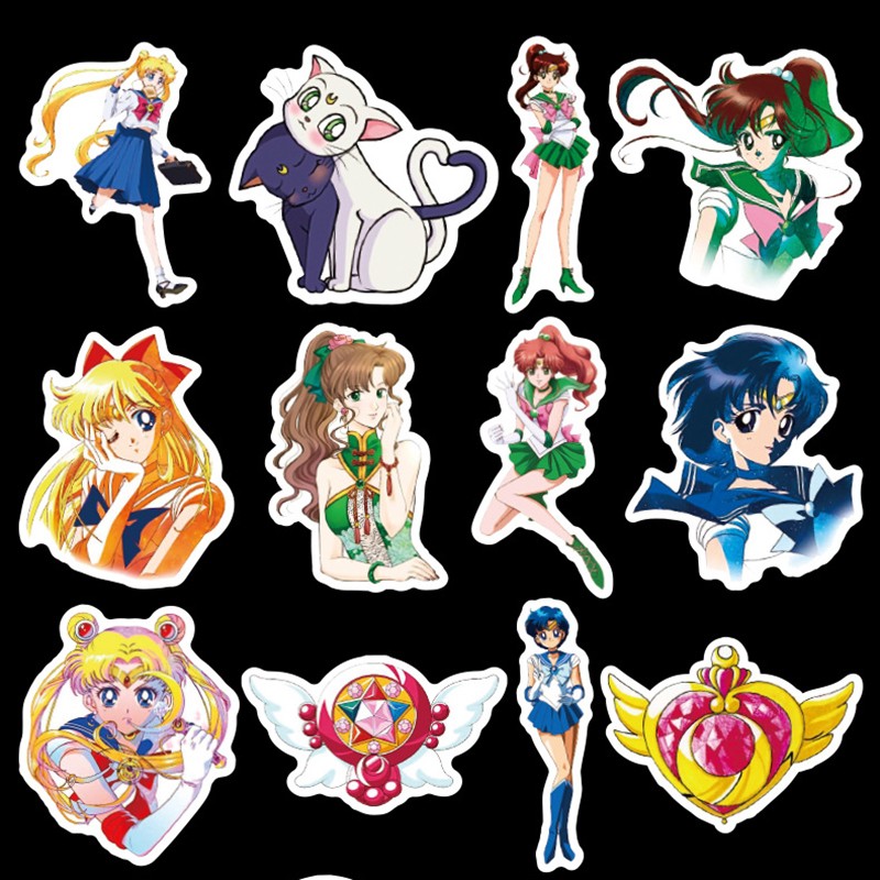 Set 50 Hình Dán Phong Cách Thủy Thủ Mặt Trăng Dùng Để Trang Trí