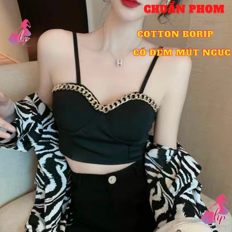 áo bra hai dây xích vàng croptop body cotton borip màu trắng đen kiểu hàn quốc thời trang tôn dáng sang chảnh alohashop