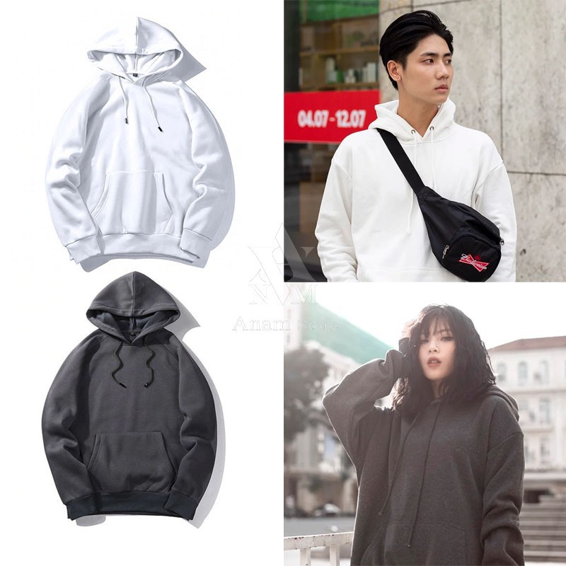 Áo Hoodie Nam Nữ, Trơn, Vải Nỉ Ngoại, Anam Store