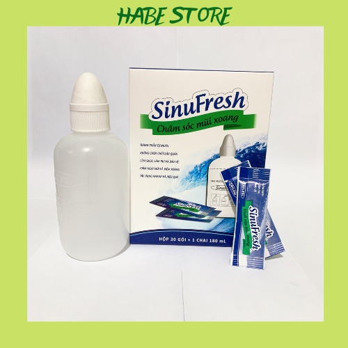 Bình rửa mũi xoang Sinufresh Cát Linh - Hộp 30 gói muối và 1 chai rửa 180ml