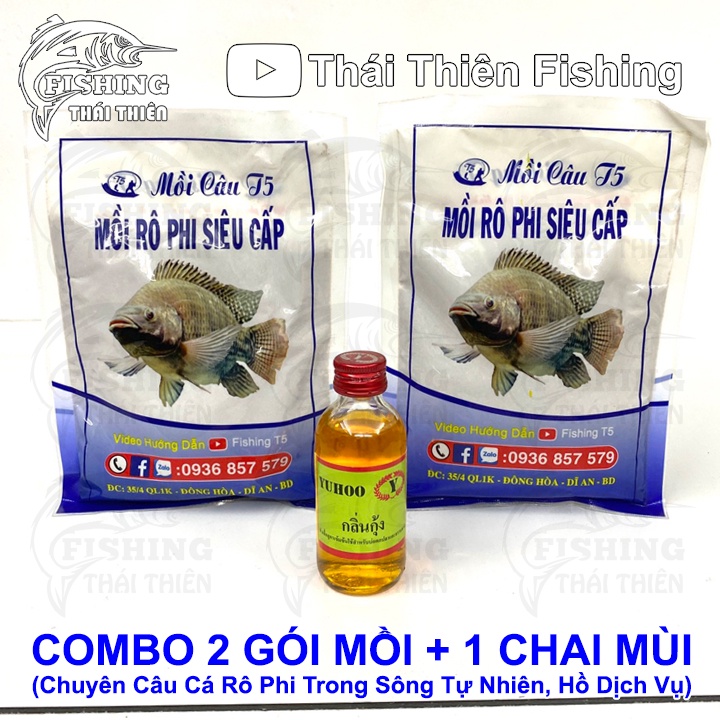 Combo 2 gói mồi câu cá rô phi siêu cấp, 1 chai tinh mùi câu cá rô phi