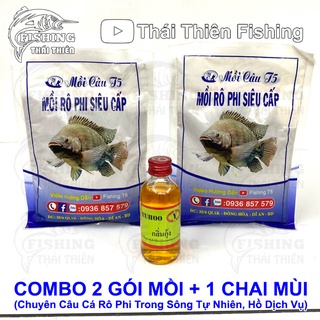 Combo 2 gói mồi câu cá rô phi siêu cấp, 1 chai tinh mùi câu cá rô phi