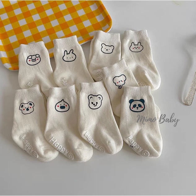 Tất vớ cao cổ màu trắng in hình con vật dễ thương cho bé T30 Mimo Baby