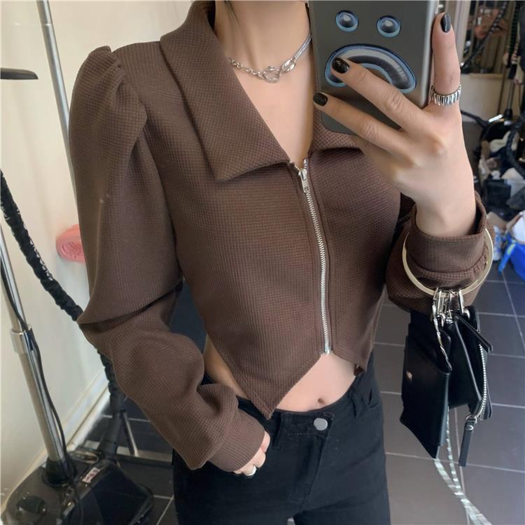 Áo Sơ Mi Tay Dài Phồng Cổ Bẻ Dáng Ôm Thời Trang Thu Đông Dành Cho Nữ