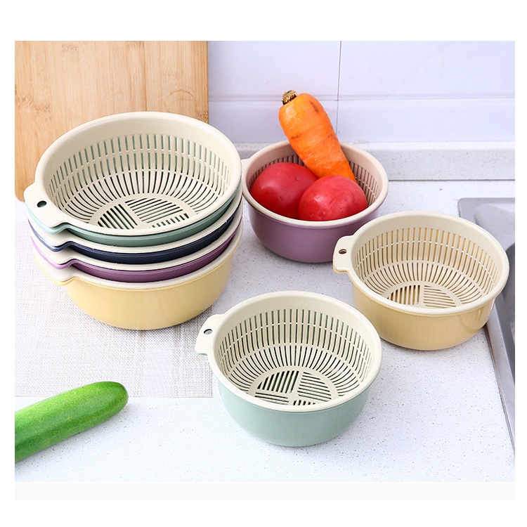 Rổ rửa rau hai lớp đựng nước hoa quả Giỏ lọc nhà bếp cho hộ gia đình Boron069