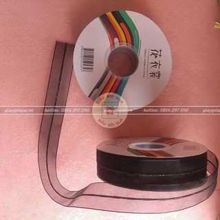 Ruy băng voan Thái bản 3cm đen chỉ giữa – RB02