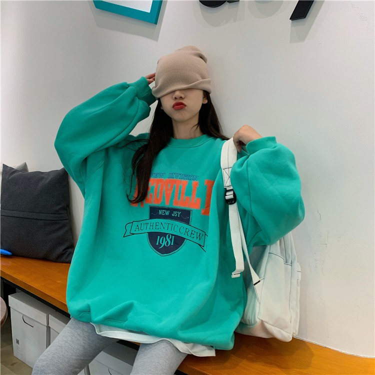 [Áo sweater nữ form rộng] áo nỉ sweater nữ form rộng unisex nỉ bông mặc nhà đi chơi màu xanh thời trang ulzzang hàn quốc | BigBuy360 - bigbuy360.vn