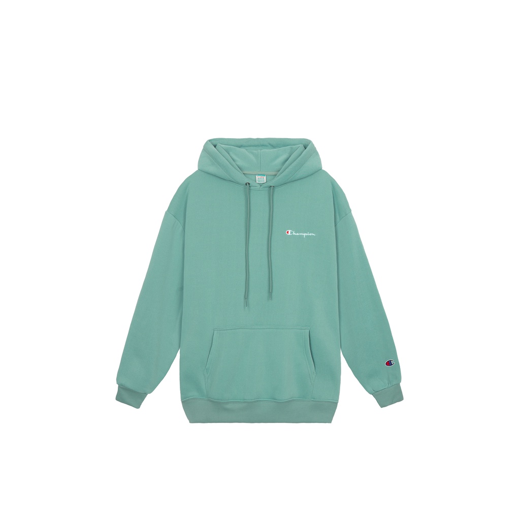 Áo Hoodie Thêu Logo Champion Sắc Nét Phía Trước Chất Vải Nỉ Bông Cotton Form Rộng Rãi Unisex Nam Nữ Màu Xanh Mint