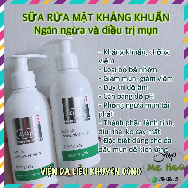 Sữa rửa mặt giảm mụn Ziaja Med Xanh 200ml