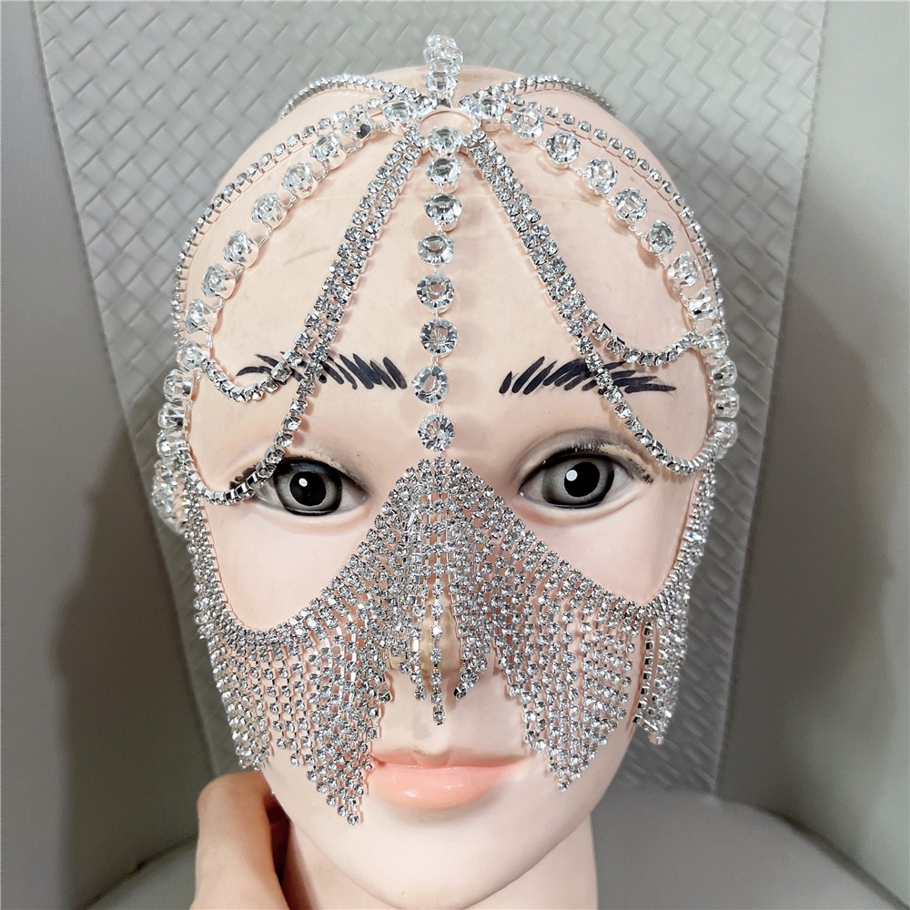 Mặt Nạ Hóa Trang Halloween Đính Đá Phối Dây Xích Tua Rua Phong Cách Âu Mỹ