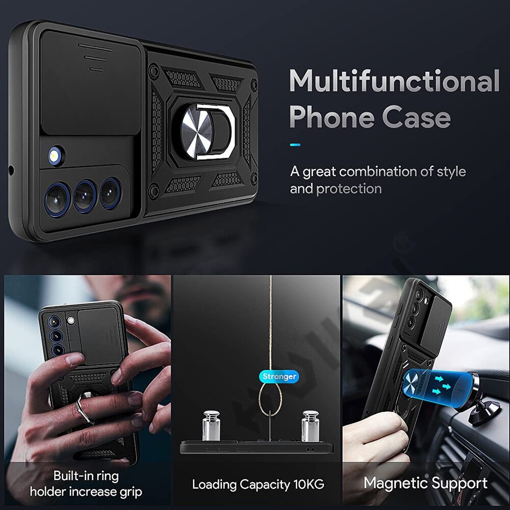 Ốp điện thoại cứng có giá đỡ trượt bảo vệ camera cho Samsung Galaxy S21 FE S20 FE 4G 5G S21 S22 Ultra Plus 5G