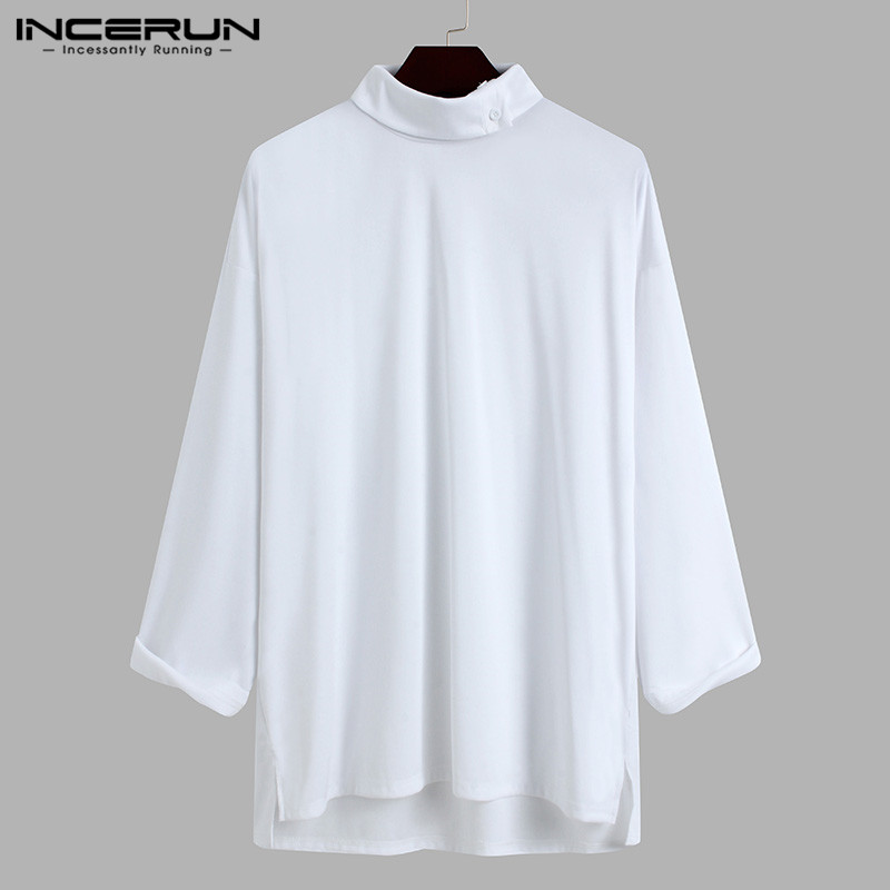 Áo thun nam INCERUN tay dài cổ cao màu trơn