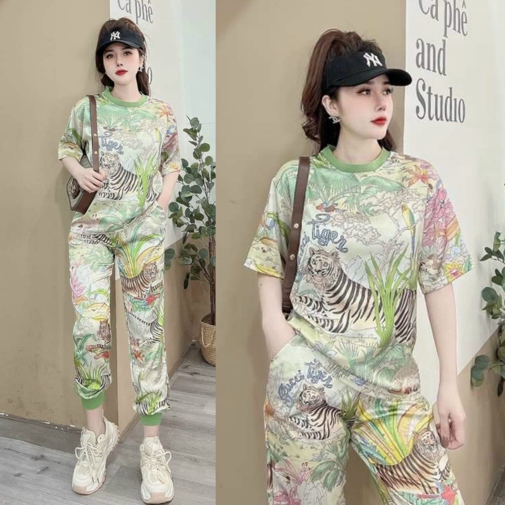 Đồ bộ thun cotton form rộng hình hổ phối họa tiết siêu ngọt lịm