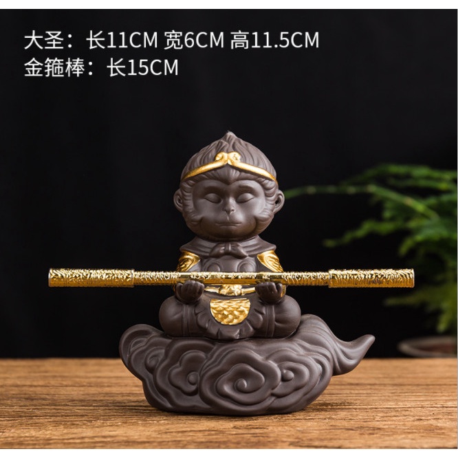 Tượng tôn ngộ không tề thiên đại thánh cưỡi mây gốm cát tím