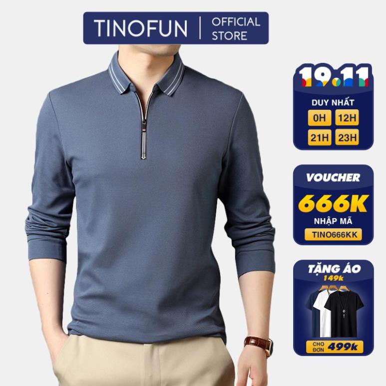 Áo thun dài tay nam Polo mùa thu đông TINOFUN Áo ấm nam đẹp mã MK trơn co giãn phong cách Hàn Quốc !